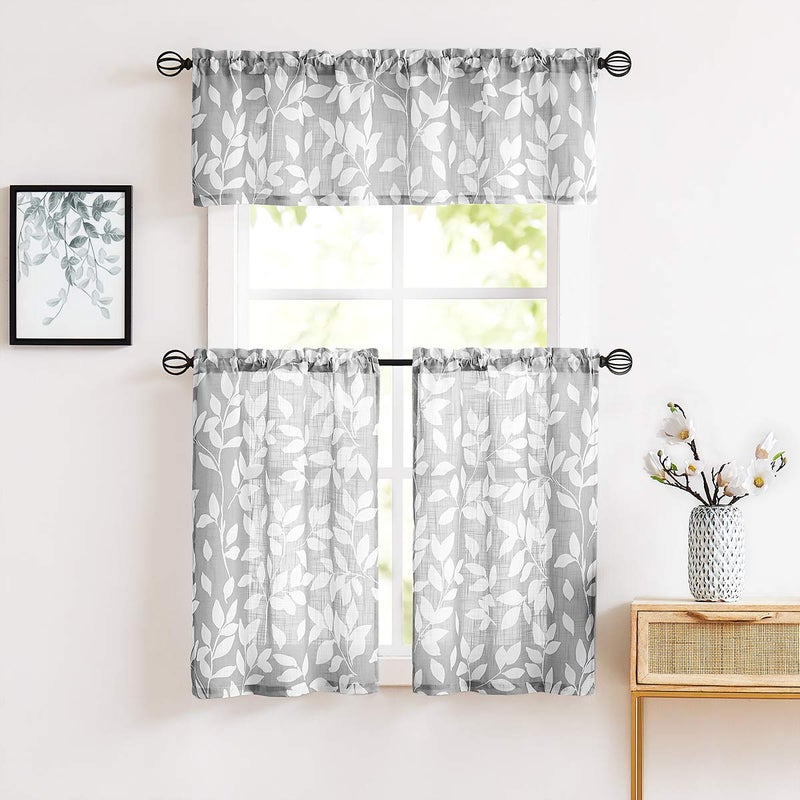 Treatmentex Grey Valance Curtain for Windows Leaf Print White Window Valances 52" by 15" Long 1 Panel - Image 5